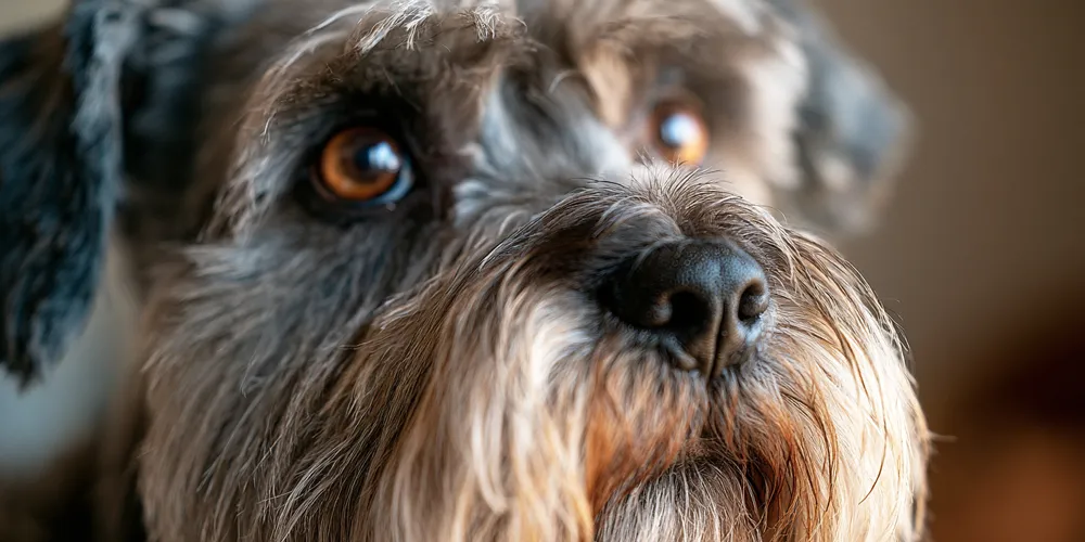 口周りの毛が長い犬の口元のアップ