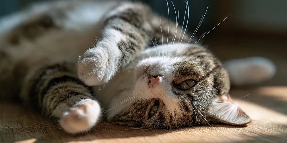 フローリングで日向ぼっこをする猫
