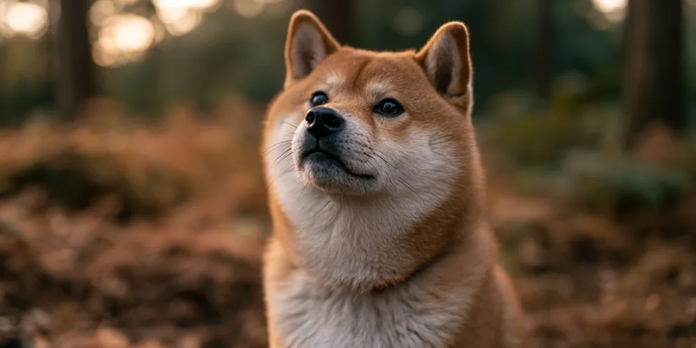 頬と胸の白いウラジロが見える柴犬