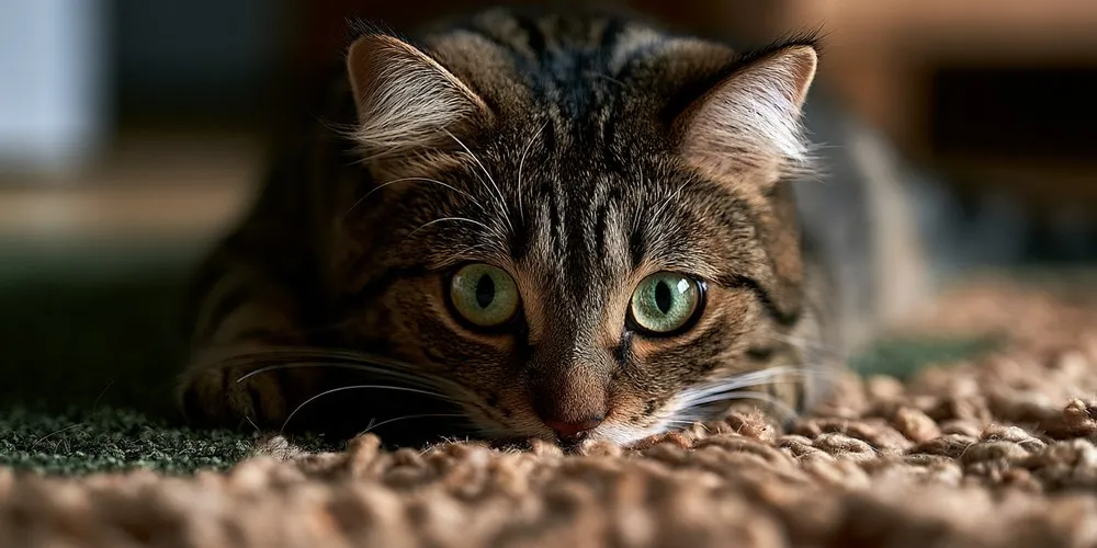 こちらを見つめる猫の目のアップ